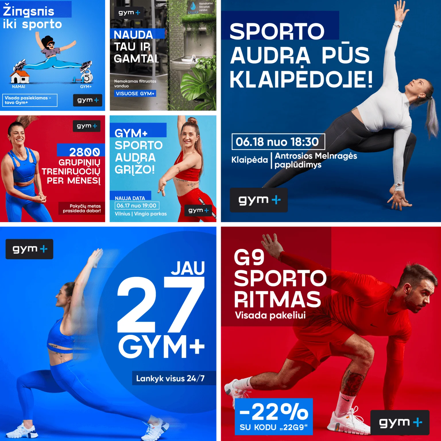 GYM+ reklamos pavyzdžiai
